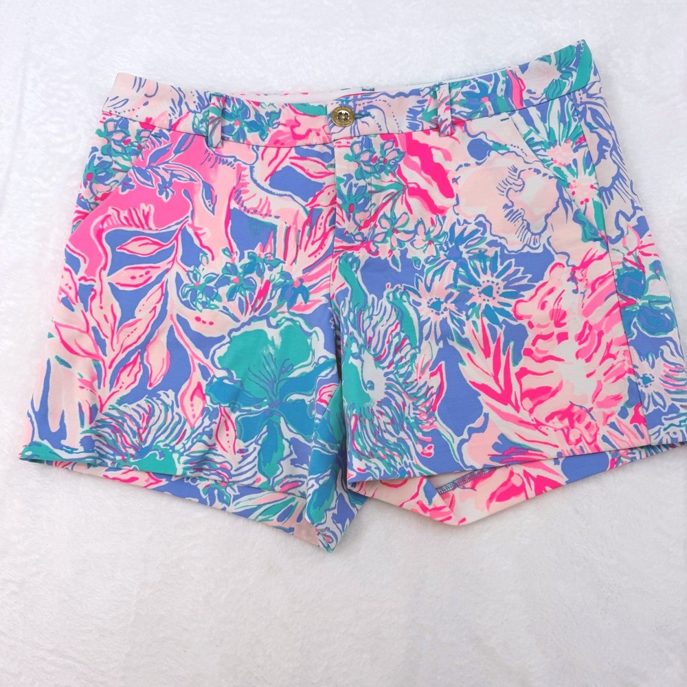 Lilly Pulitzer Callahan Shorts Lion Around Pink Blue‎ Floral Animal Print Size 8